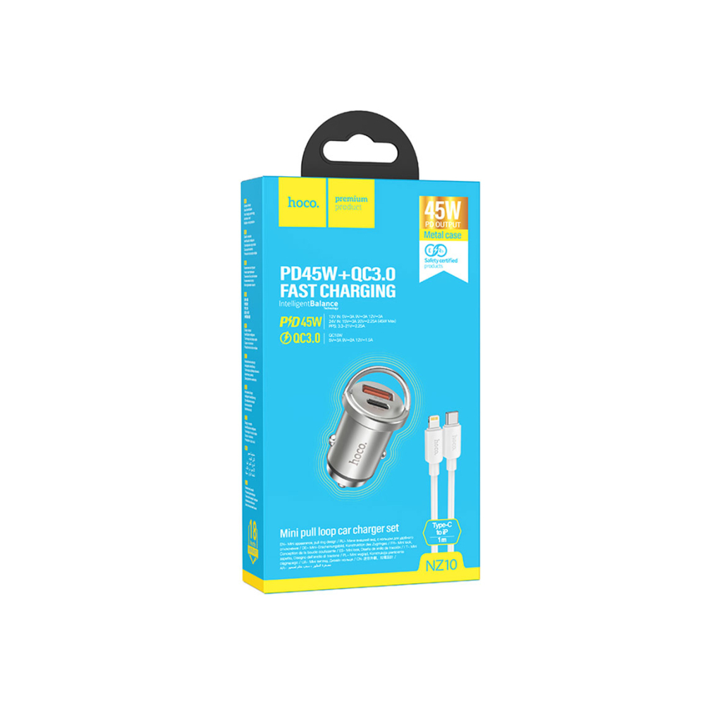 Încărcător auto 45W, 1xUSB-C, 1xUSB-A, PD, QC3.0 + cablu inclus– Hoco [1]