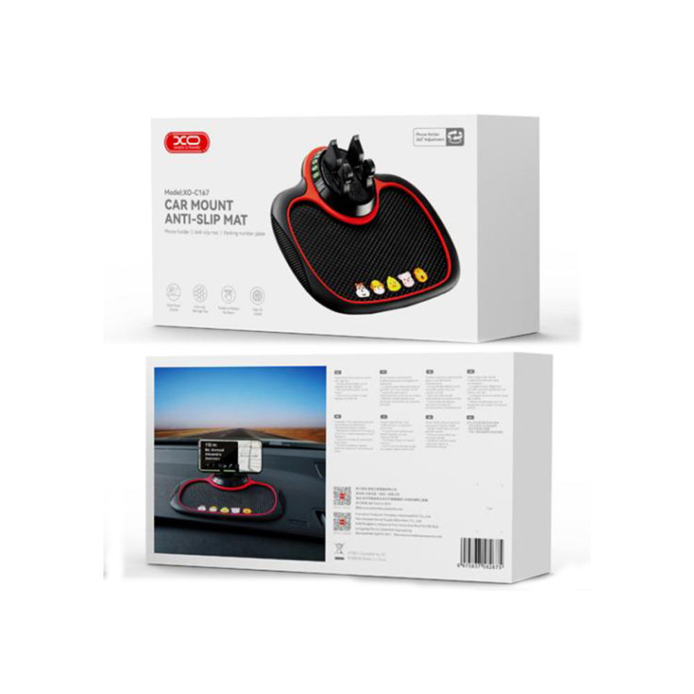 Suport Auto Pad Auto antialunecare + telefon + Numar de parcare temporar, Red/Black – XO C167 [1]