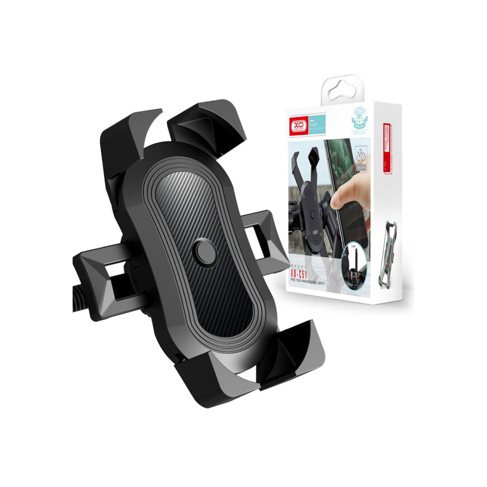 Suport Moto/Bike, cu cleme laterale, montaj Ghidon, Anti‑vibrații, Rotire 360°, 4 colțuri, Black – XO C51 [1]