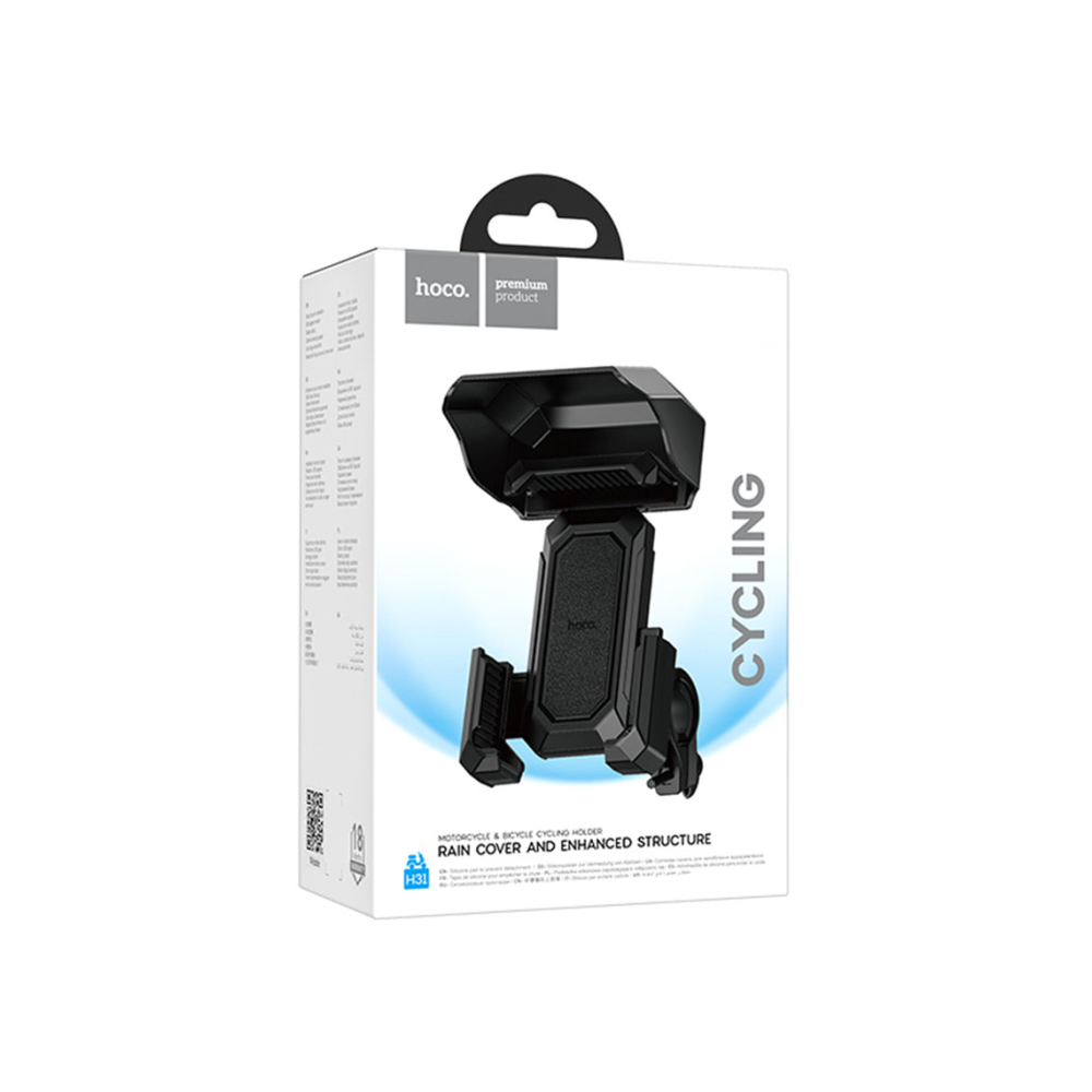 Suport Moto/Bike, cu cleme laterale, montaj Ghidon/Oglindă, Strong Lock, Rain Cover, Black – Hoco H31 [1]