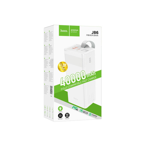 Baterii Externe - Baterie Externa Hoco, 1xUSB-C PD, 2xUSB-A QC 3.0, lampa LED, 40.000 MAh, White – Hoco J86