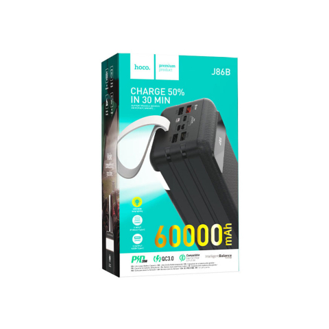Baterii Externe - Baterie Externa Hoco, 1xUSB-C PD, 4xUSB-A QC 3.0, lampa LED, 60.000 MAh, Black – Hoco J86B