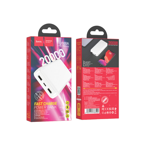 Baterii Externe - Baterie Externa Hoco, 2xUSB-A, 20.000 MAh, White – Hoco J100A