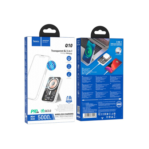 Baterii Externe - Baterie Externa Hoco cu MagSafe, 1xUSB-C PD, QC 3.0, Wireless, Magnet, 5.000 MAh, White – Hoco Q10