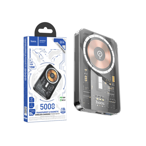 Incarcatoare si Baterii Externe - Baterie Externa Wireless Magnet, 1xUSB-C PD, 5V, 2A, Magnet, Display LED, 5.000mAh, Black – Hoco Q14