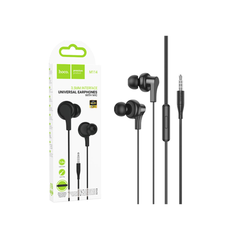 Audio si Accesorii - Casti cu Fir, In Ear, 3.5mm, 1.2m, Mic & Volume Key, Black – Hoco M114