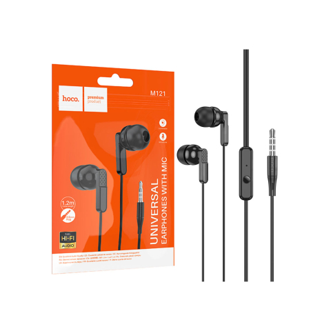 Audio si Accesorii - Casti cu Fir, In Ear, 3.5mm, 1.2m, Mic & Volume Key, HiFi, Black – Hoco M121