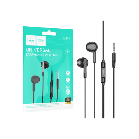 Audio si Accesorii - Casti cu Fir, In Ear, 3.5mm, 1.2m, Mic & Volume Key, HiFi, Black – Hoco M123
