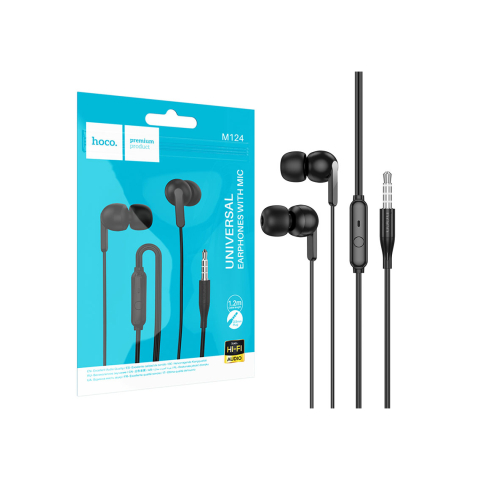 Audio si Accesorii - Casti cu Fir, In Ear, 3.5mm, 1.2m, Mic & Volume Key, HiFi, Black – Hoco M124