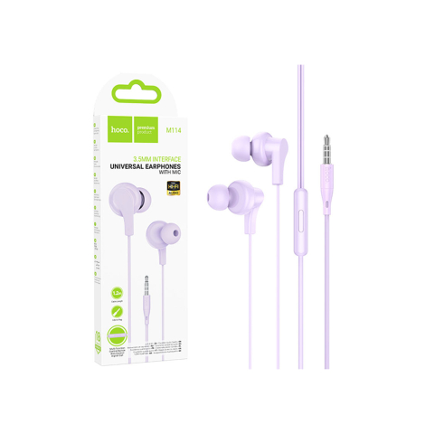 Audio si Accesorii - Casti cu Fir, In Ear, 3.5mm, 1.2m, Mic & Volume Key, Purple – Hoco M114