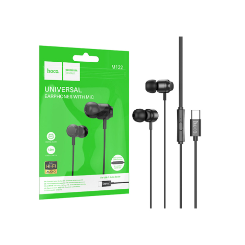 Audio si Accesorii - Casti cu Fir, In Ear, USB-C, 1.2m, Mic & Volume Key, HiFi, Black – Hoco M122
