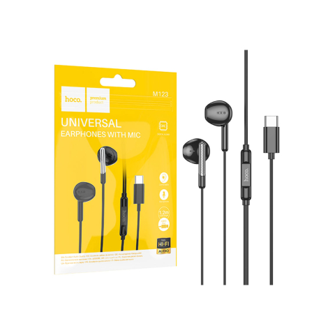 Audio si Accesorii - Casti cu Fir, In Ear, USB-C, 1.2m, Mic & Volume Key, HiFi, Black – Hoco M123