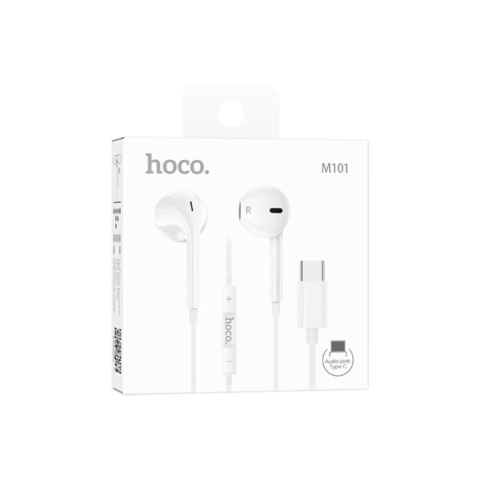 Audio si Accesorii - Casti cu Fir, In Ear, USB-C, 1.2m, Mic & Volume Key, HiFi, White – Hoco M101