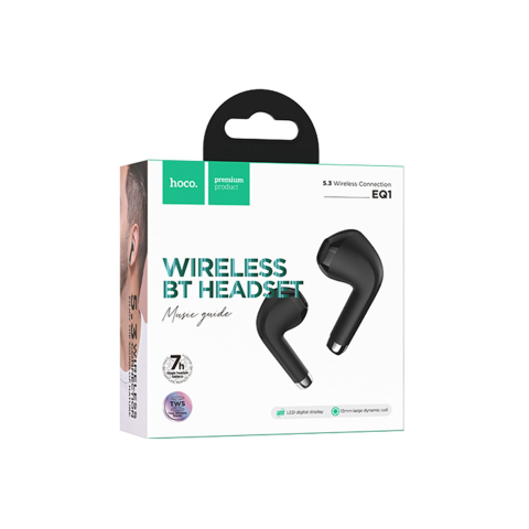 Casti Wireless - Casti Wireless, Ear Buds, BT 5.3, 180h StandBy, 400mAh, Display LED, MusicGuide, Black – Hoco EQ1