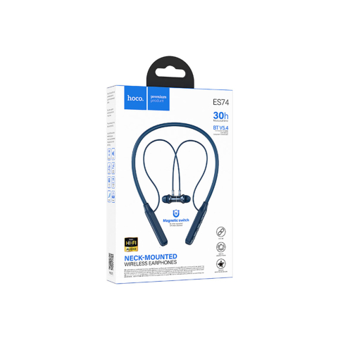 Casti Wireless - Casti Wireless, InEar, BT 5.4, 280mAh, Neck-Mount, BLUE – Hoco ES74
