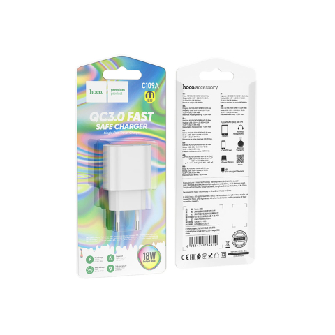 Incarcatoare Retea - Adaptor Incarcator, 18W, 1xUSB-A, QC 3.0, White – Hoco C109A