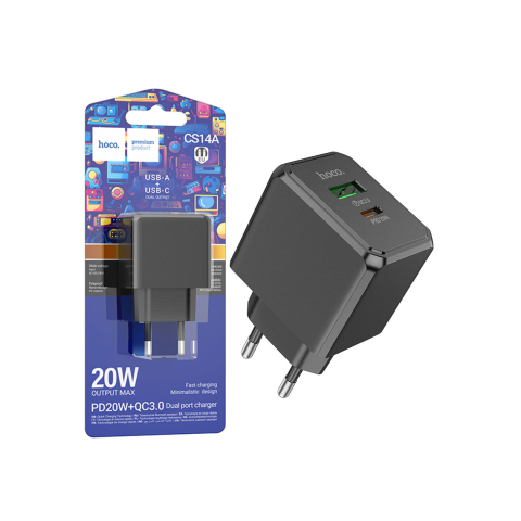 Incarcatoare si Baterii Externe - Adaptor Incarcator, 20W, 1xUSB-A, 1xUSB-A, Black – Hoco CS14A