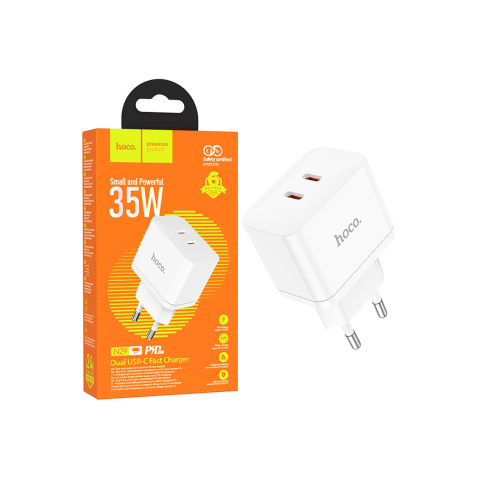 Incarcatoare si Baterii Externe - Adaptor Incarcator, 35W, 2xUSB-C, PD, White – Hoco N29