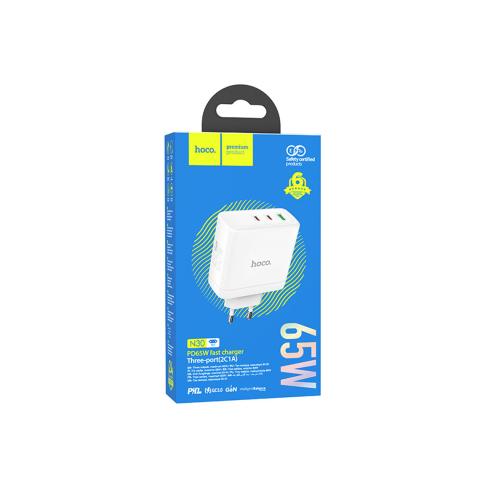 Incarcatoare si Baterii Externe - Adaptor Incarcator, GaN, 65W, 2xUSB-C, 1xUSB-A, PD, QC 3.0, White – Hoco N30