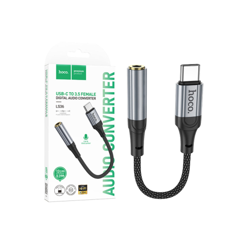 Adaptoare Audio - Cablu Audio, USB-C la Jack 3.5mm - MultiFunction, 12cm, Black – Hoco LS36