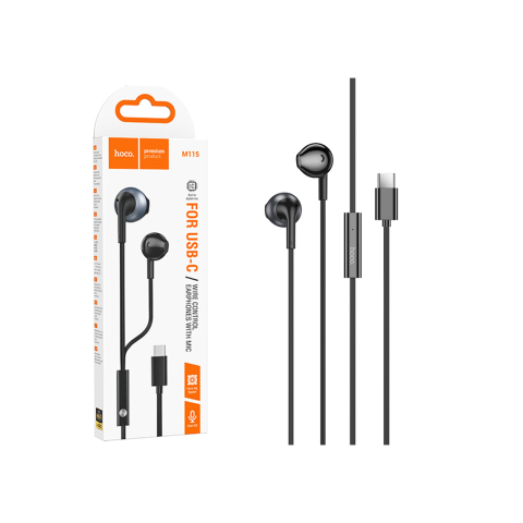Audio si Accesorii - Cablu Casti cu Fir, In Ear, USB-C, 1.2m , BLACK – Hoco M115
