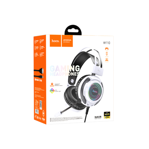 Casti ON-EAR - Cablu Casti cu Fir, Over Ear, 3.5mm, 2m , Gaming, Light Ambient, WHITE – Hoco W110