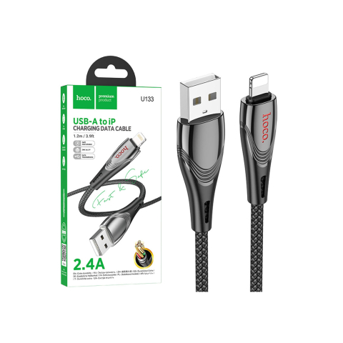 Cabluri de date telefoane - Cablu Date si Incarcare, USB-A la Lightning, 2.4A, Braided, 1.2m, Black – Hoco U133