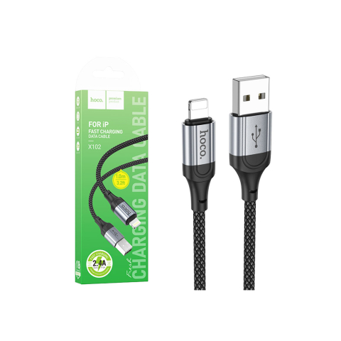 Cabluri de date telefoane - Cablu Date si Incarcare, USB-A la Lightning, 2.4A, Braided, 1.2m, Black – Hoco X102