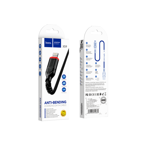 Cabluri de date telefoane - Cablu Date si Incarcare, USB-A la Lightning, 2.4A, Braided, 1m, Black – Hoco X59