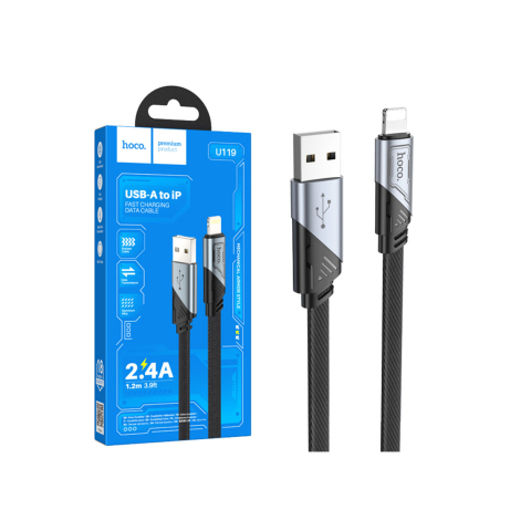 Cabluri de date telefoane - Cablu Date si Incarcare, USB-A la Lightning, 2.4A, Flat, 1.2m, Black – Hoco U119