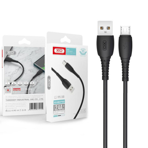 Cabluri MicroUSB - Cablu Date si Incarcare, USB-A la MicroUSB, 2.4A, 1m, Black – XO NB-P163
