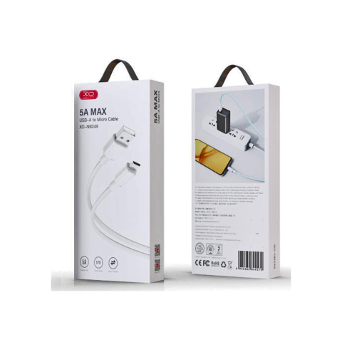 Cabluri MicroUSB - Cablu Date si Incarcare, USB-A la MicroUSB, 5A, Braided, 1m, White – XO NB249