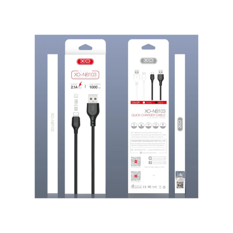 Cabluri de date telefoane - Cablu Date si Incarcare, USB-A la USB-C, 2.1A, 2m, Black – XO NB103