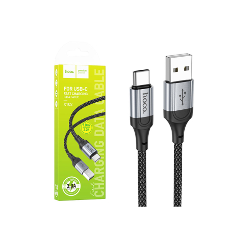 Cabluri de date telefoane - Cablu Date si Incarcare, USB-A la USB-C, 3A, Braided, 1m, Black – Hoco X102