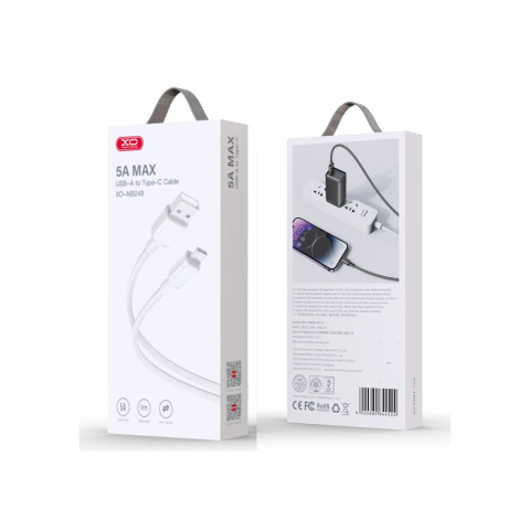 Cabluri de date telefoane - Cablu Date si Incarcare, USB-A la USB-C, 5A, Braided, 1m, White – XO NB249