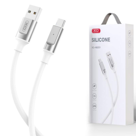 Cabluri de date telefoane - Cablu Date si Incarcare, USB-A la USB-C, 6A, Metallic, 1m, White – XO NB251
