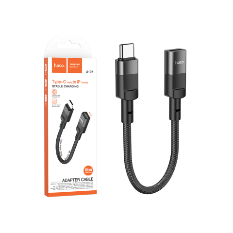 Cabluri de date telefoane - Cablu Date si Incarcare, USB-C la Lightning , Braided, 10cm, BLACK – Hoco U107