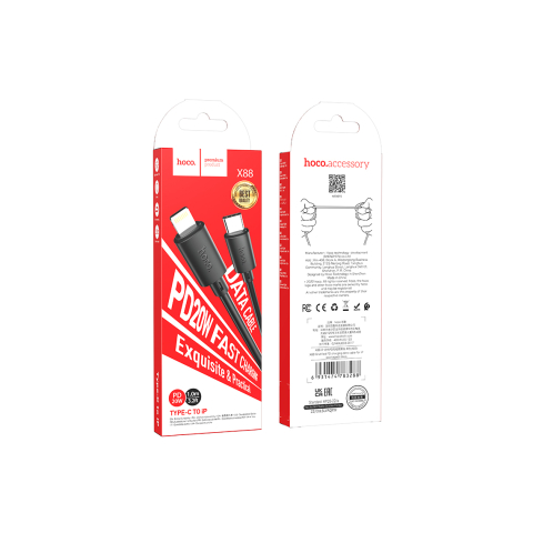 Cabluri de date telefoane - Cablu Date si Incarcare, USB-C la Lightning, PD20W, QC3.0, 1m, Black – Hoco X88