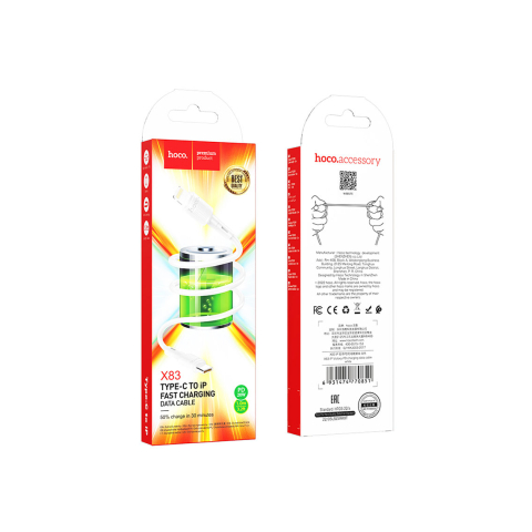 Cabluri de date telefoane - Cablu Date si Incarcare, USB-C la Lightning, PD20W, QC3.0, 1m, White – Hoco X83