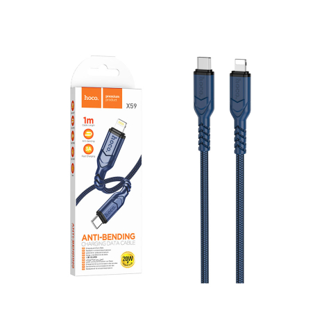 Cabluri de date telefoane - Cablu Date si Incarcare, USB-C la Lightning, PD20W, QC3.0, Braided, 1m | Blue – Hoco X59