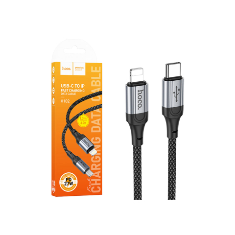 Cabluri de date telefoane - Cablu Date si Incarcare, USB-C la Lightning, PD27W, QC3.0, Braided, 1m, Black – Hoco X102