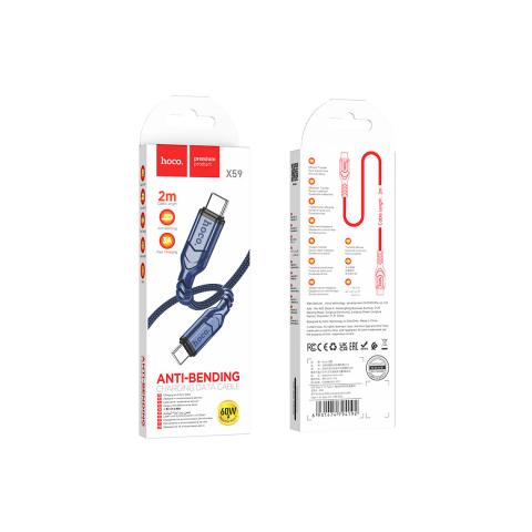 Cabluri de date telefoane - Cablu Date si Incarcare, USB-C, PD60W, QC3.0, 2m | Blue – Hoco X59