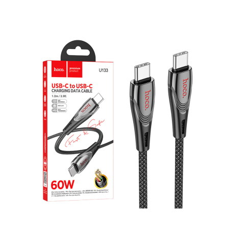 Cabluri de date telefoane - Cablu Date si Incarcare, USB-C, PD60W, QC3.0, 3A, Braided, 1.2m, Black – Hoco U133