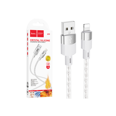 Cabluri de date telefoane - Cablu Date si Incarcare, USB la Lightning, 2.4A, Crystal, 1m, GRAY – Hoco X99