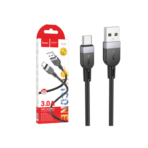 Cabluri de date telefoane - Cablu Date si Incarcare, USB la USB-C, 3A, 2m, BLACK – Hoco X109
