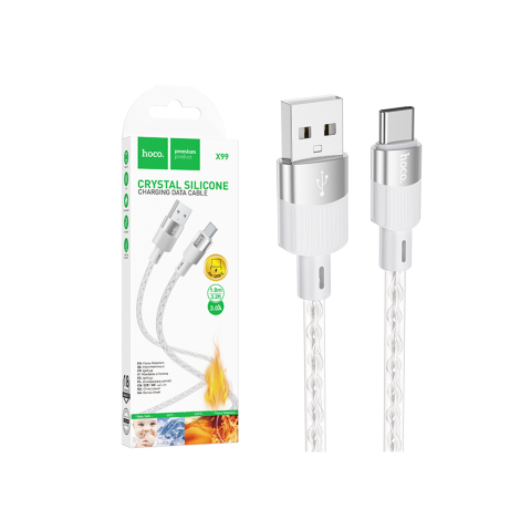 Cabluri de date telefoane - Cablu Date si Incarcare, USB la USB-C, 3A, Crystal, 1m, GRAY – Hoco X99
