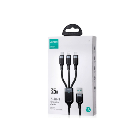 Cabluri 2in1 / 3in1 - Cablu Date si Incarcare, USB la USB-C / Lightning / MicroUSB, 3in1, 1.2m, BLACK – Joyroom S-A18