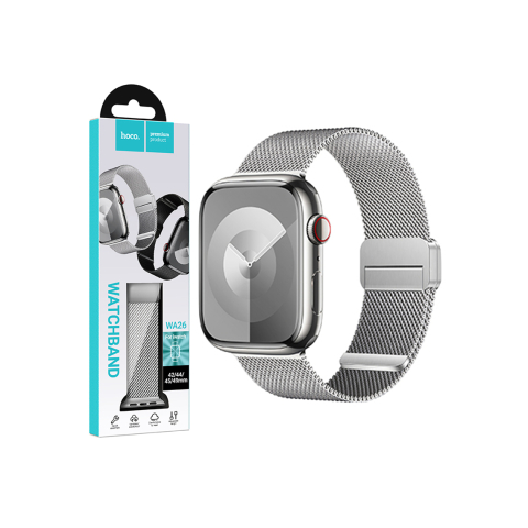 Smartwatch si Accesorii - Curea Apple Watch, Milanese – Hoco Accesorii Curea metalica, pentru iWatch, inchidere magnet, Universal Size - Double Buckle, Milanese Style | Silver – Hoco WA26