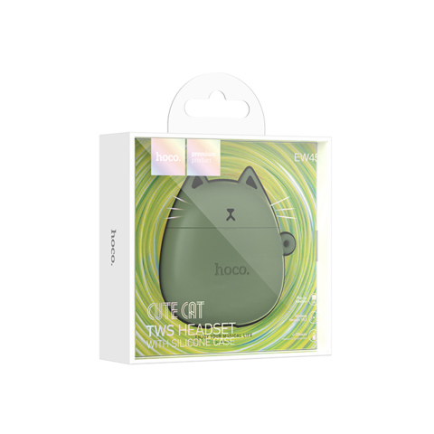 Casti Wireless - Casti Wireless, Ear Buds, BT 5.3, 200mAh, + CatCase, Forest/GREEN – Hoco EW45