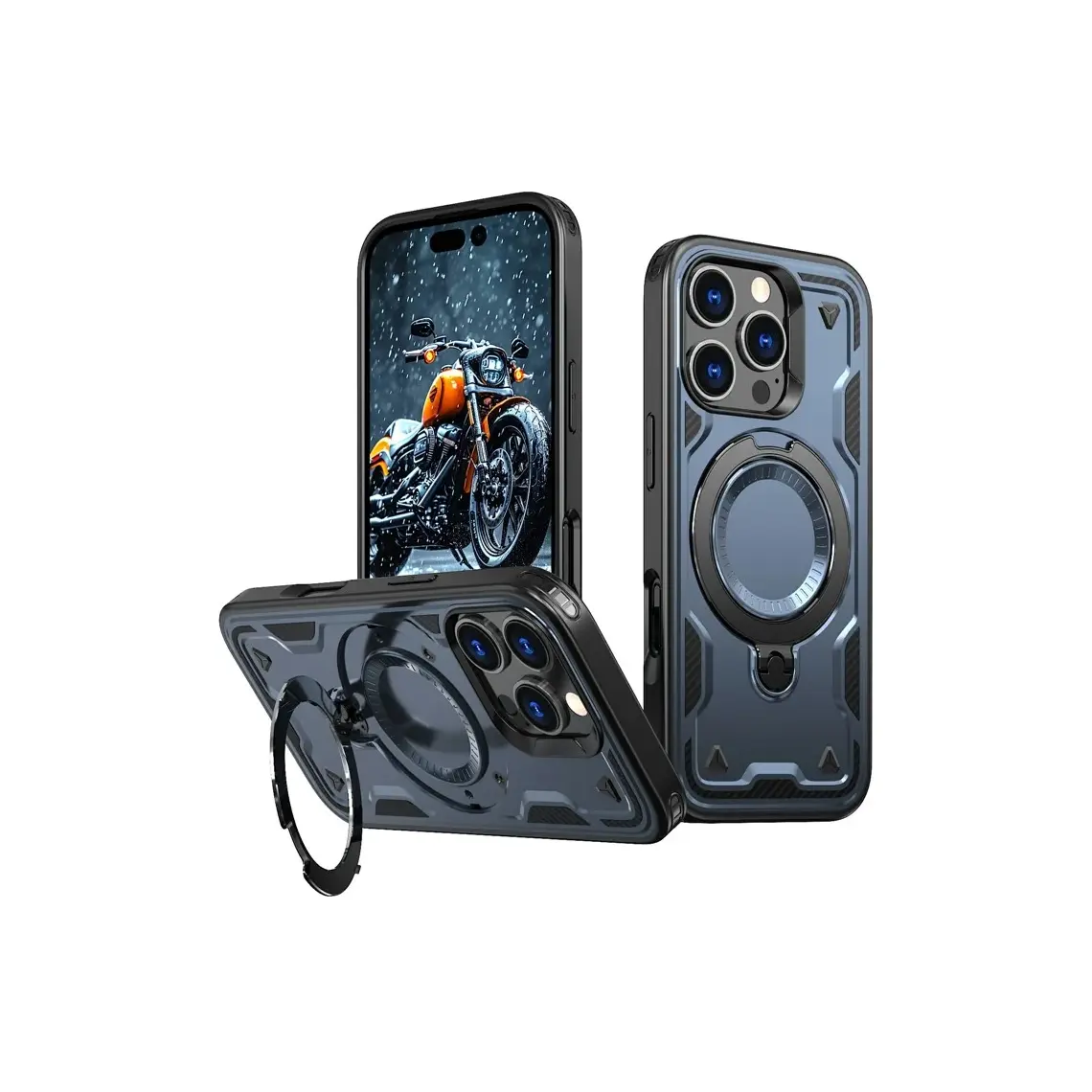 iPhone 13 Pro Max - Husă Hybrid Armor » iPhone 13 Pro Max, MagRing, MultiAngle, Blue – Husa